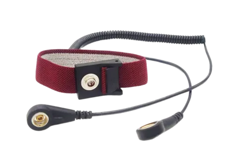 Антистатический браслет тканевый (кнопка 4 мм) с проводом спиральным 1,8 м (гнездо 10/гнездо 4) фото