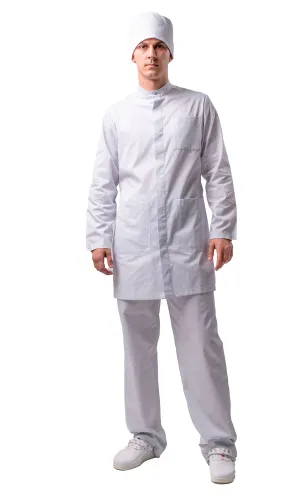 Халат для защиты от мех. воздействий (истирания) и ОПЗ антистатический мужской укороченный М-454У (синий, тип D "Москвичка", 88-92, 146-152) фото Халат для защиты от мех. воздействий (истирания) и ОПЗ антистатический мужской укороченный М-454У (синий, тип D "Москвичка", 88-92, 146-152) фото