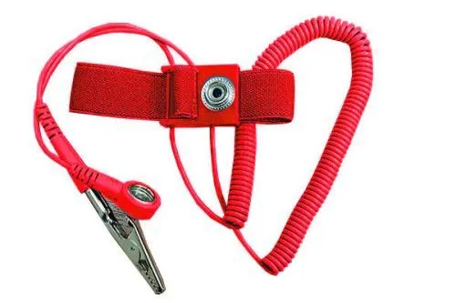 Антистатический браслет тканевый (кнопка 10мм) с проводом спирал 1,8м (гнездо 10мм/штекер 4мм) фото