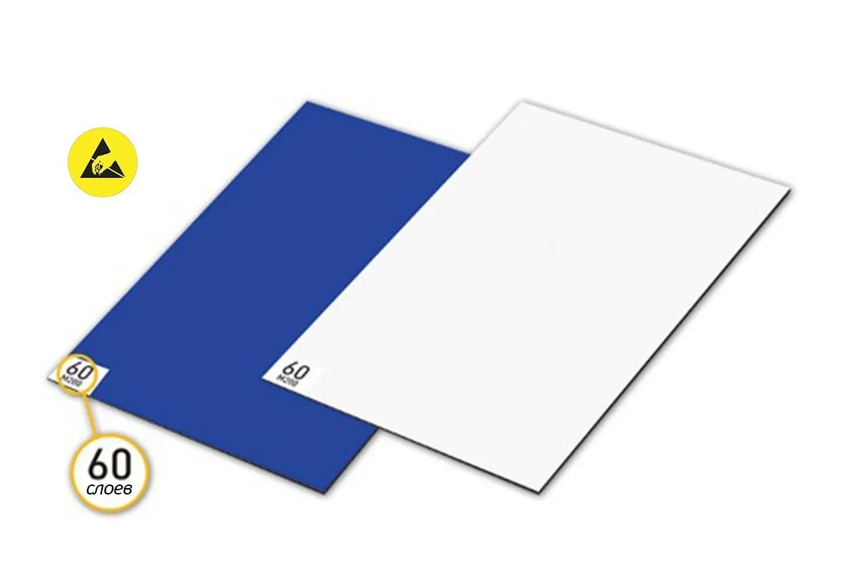 Антистатический липкий коврик (60 слоёв) Rs < 1011 Ом, 18" х 45" фото