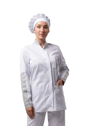 Куртка для защиты от мех. воздействий (истирания) и ОПЗ антистатическая женская М-241КК (белый, тип "Сатори", 80-84, 170-176) фото