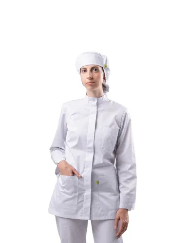 Куртка для защиты от мех. воздействий (истирания) и ОПЗ антистатическая женская М-453КК (белый, тип "Сатори", 80-84, 170-176) фото Куртка для защиты от мех. воздействий (истирания) и ОПЗ антистатическая женская М-453КК (белый, тип "Сатори", 80-84, 170-176) фото