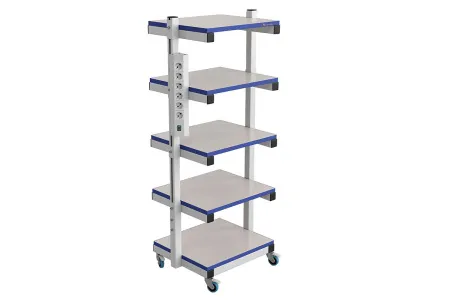 Подкатная стойка для оборудования, 5 полок, электропанель 6 розеток фото Подкатная стойка для оборудования, 5 полок, электропанель 6 розеток фото