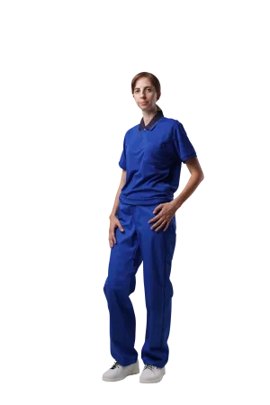 Футболка антистатическая W371-126, синяя с черным воротом фото товара