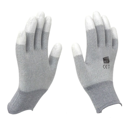 Перчатки токопроводящие вязанные нейлон/карбон/полиуретан, с покрытием пальцев (Rs ≤ 10Е9) фото товара